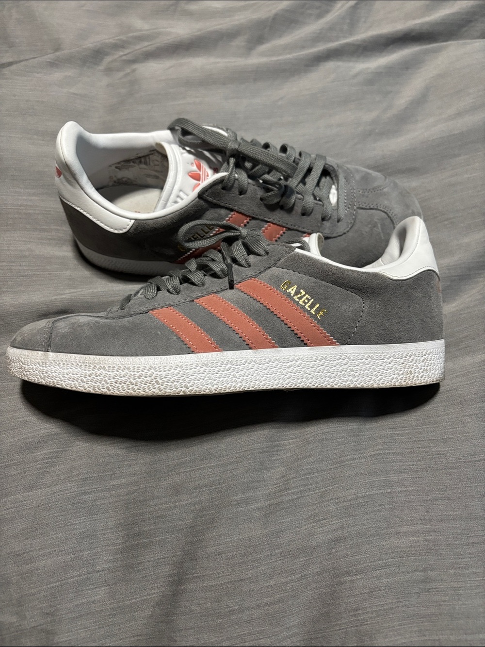 adidas Gazelle Gray Suede Sneakers with Rust Stripes